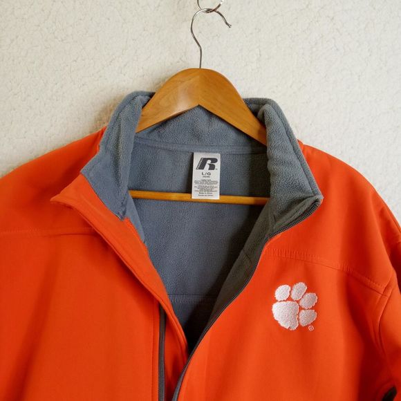Clemson Jacket Fleece-lined Mens Large Full Zip Polyester Russell Orange - Picture 5 of 9
